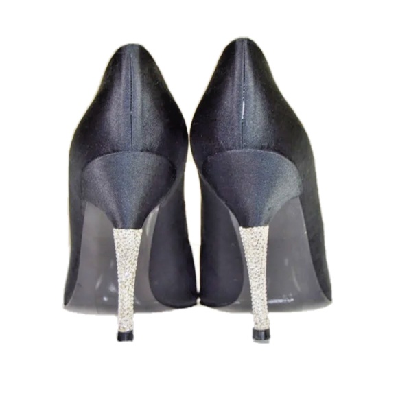 Stuart Weitzman BlacStuart Weitzman Black Satin Peep Toe Crystal Heel Pump - Picture 3 of 14